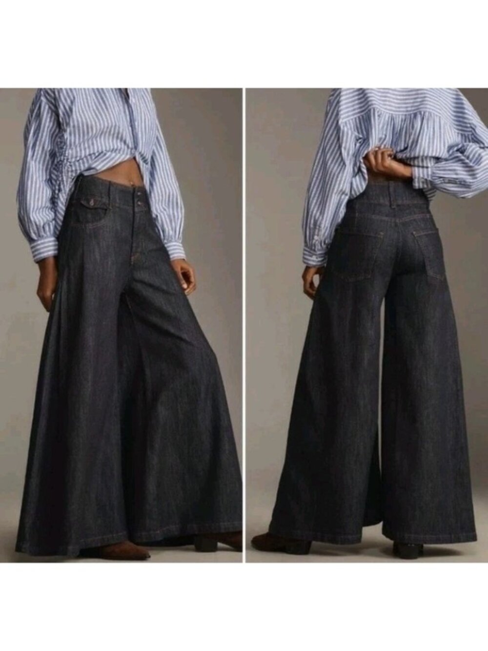 Pilcro Dramazzo Mid-Rise Ultra Wide-Leg Jeans Size 28 Dark Wash Sailor